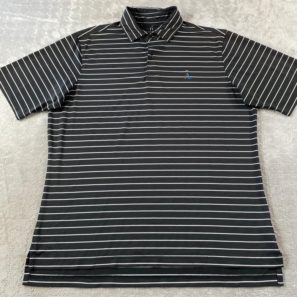 Fairway Greene Alotian Polo Shirt Mens Large Black Stripe Golf Preppy Luxury USA